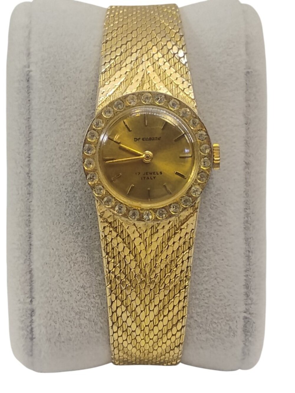 Vintage De Cesare Ladies Gold Tone Watch/Rhinestones Italian Italy Timepiece